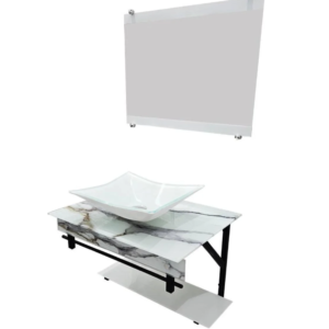 Gabinete de Vidro Miami Luxo com Cuba e Espelho Vmex Calacata Branco 60x45cm