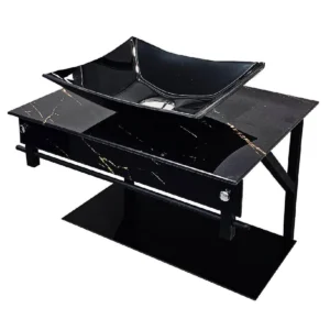 Gabinete de Vidro Miami Luxo com Cuba e Espelho Vmex Calacata Preto 60x45cm
